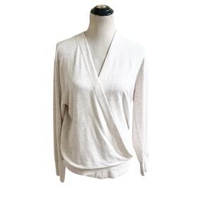 Athleta Purana V-Neck Wrap Sweatshirt Beige Super Soft Pullover Size Small